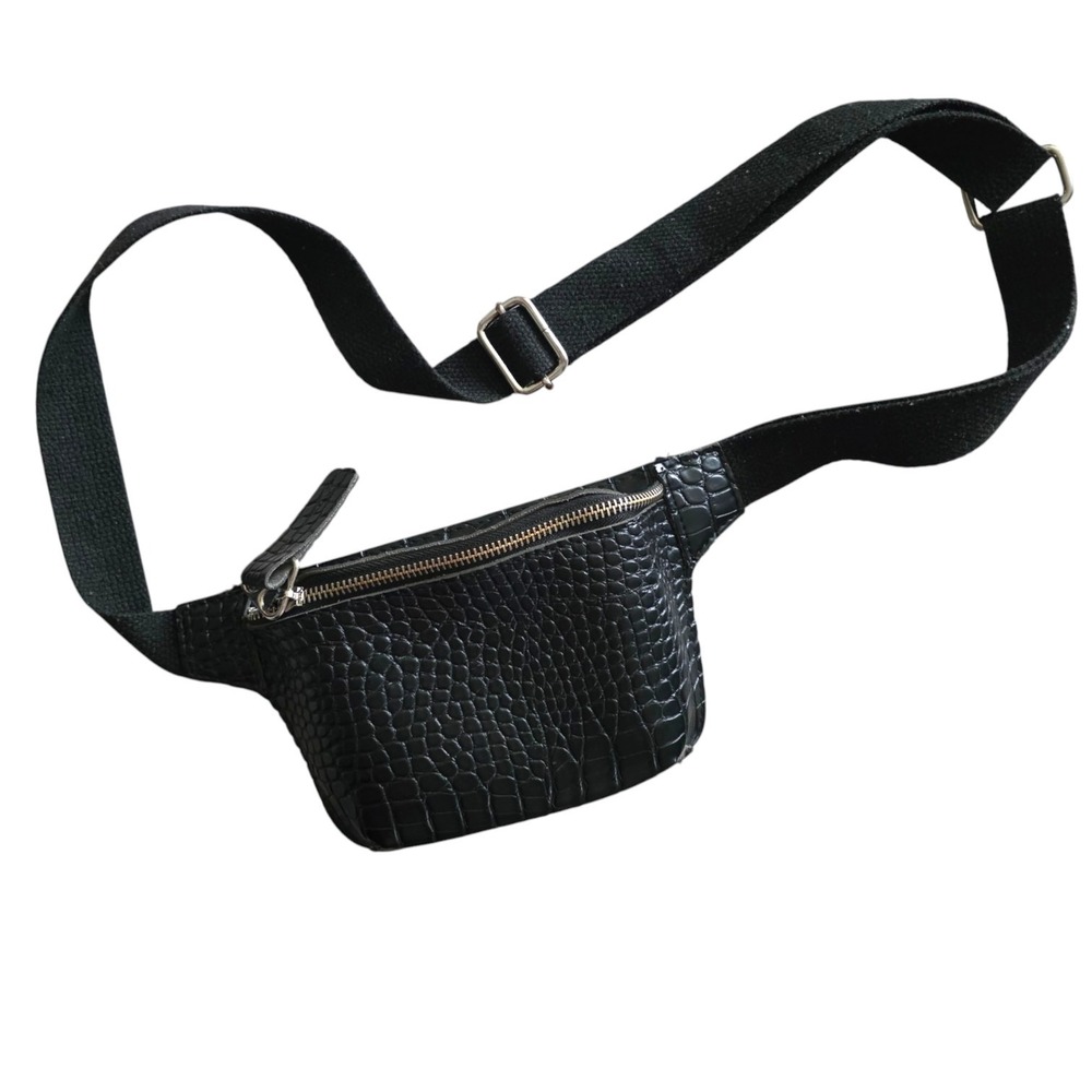 Vintage Black Faux Croc Leather Belt Bag Unisex